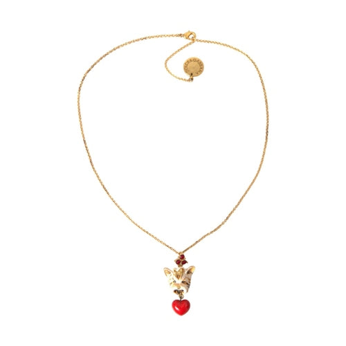 Dolce & Gabbana Gold Brass Chain Dog Heart Pendant Charm Necklace