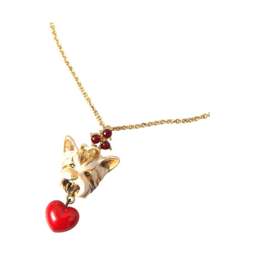 Dolce & Gabbana Gold Brass Chain Dog Heart Pendant Charm Necklace