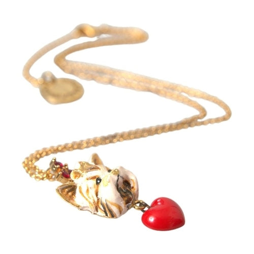 Dolce & Gabbana Gold Brass Chain Dog Heart Pendant Charm Necklace