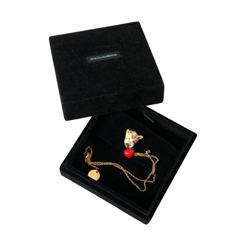 Dolce & Gabbana Gold Brass Chain Dog Heart Pendant Charm Necklace