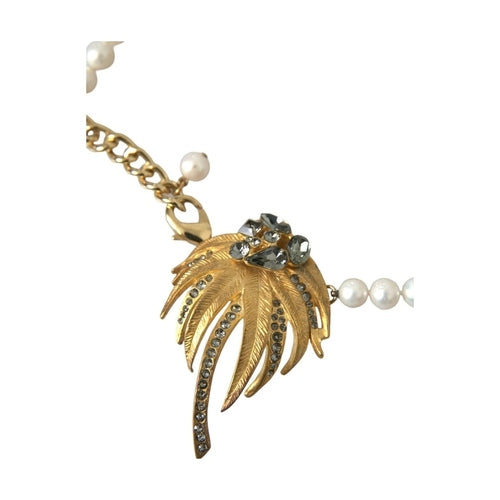 Dolce & Gabbana Gold Brass Crystal Pearl Tree Pendant Charm Necklace