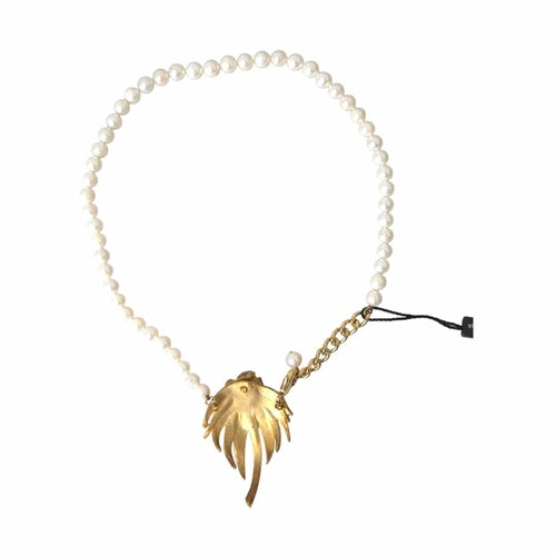 Dolce & Gabbana Gold Brass Crystal Pearl Tree Pendant Charm Necklace