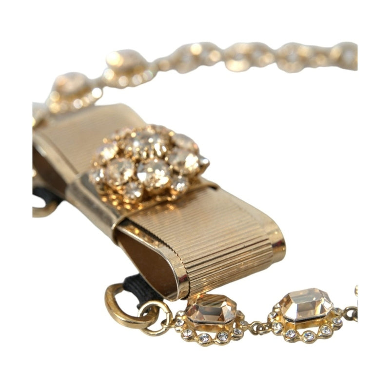Dolce & Gabbana Gold Brass Clear Crystal Bow Chain Choker Necklace