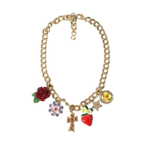 Dolce & Gabbana Gold Chain Rose Cross Strawberry Star Pendant Necklace