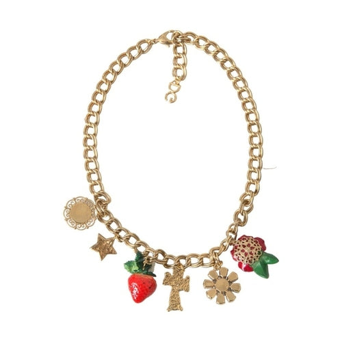 Dolce & Gabbana Gold Chain Rose Cross Strawberry Star Pendant Necklace