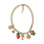 Dolce & Gabbana Gold Chain Rose Cross Strawberry Star Pendant Necklace