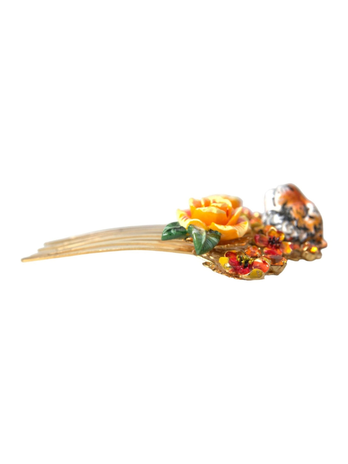 Dolce & Gabbana Gold Brass Crystal Leopard Floral Hair Comb