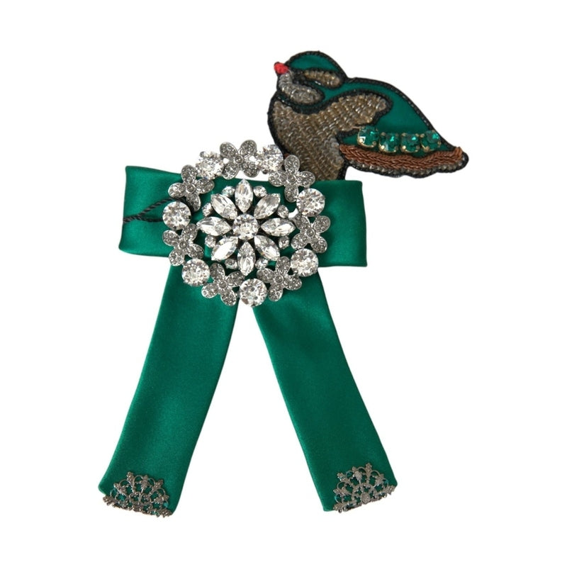 Dolce & Gabbana Green Satin Bird Crystal Women Hair Clip