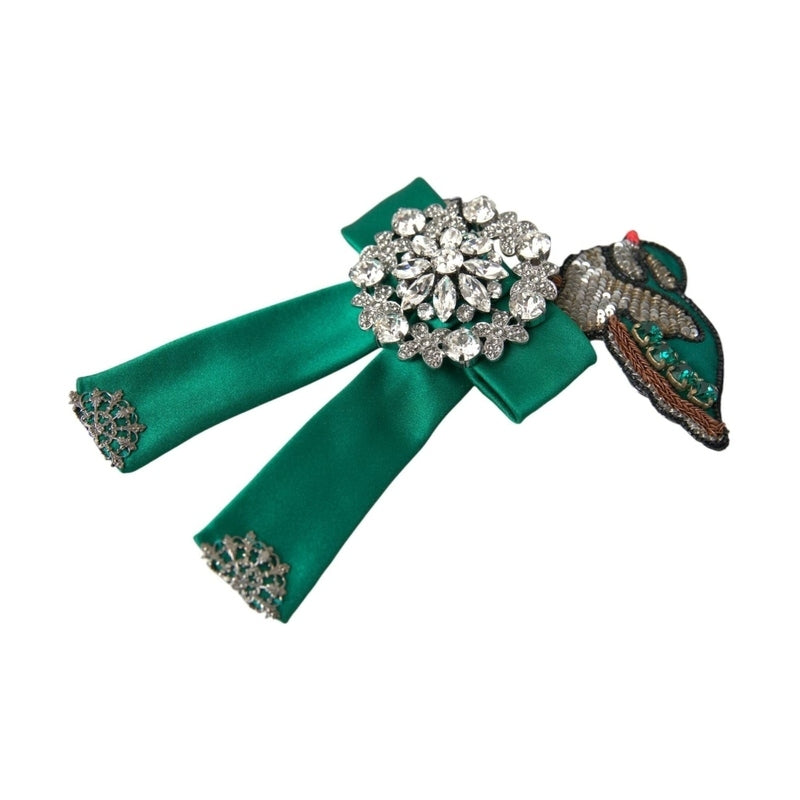 Dolce & Gabbana Green Satin Bird Crystal Women Hair Clip