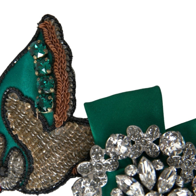 Dolce & Gabbana Green Satin Bird Crystal Women Hair Clip