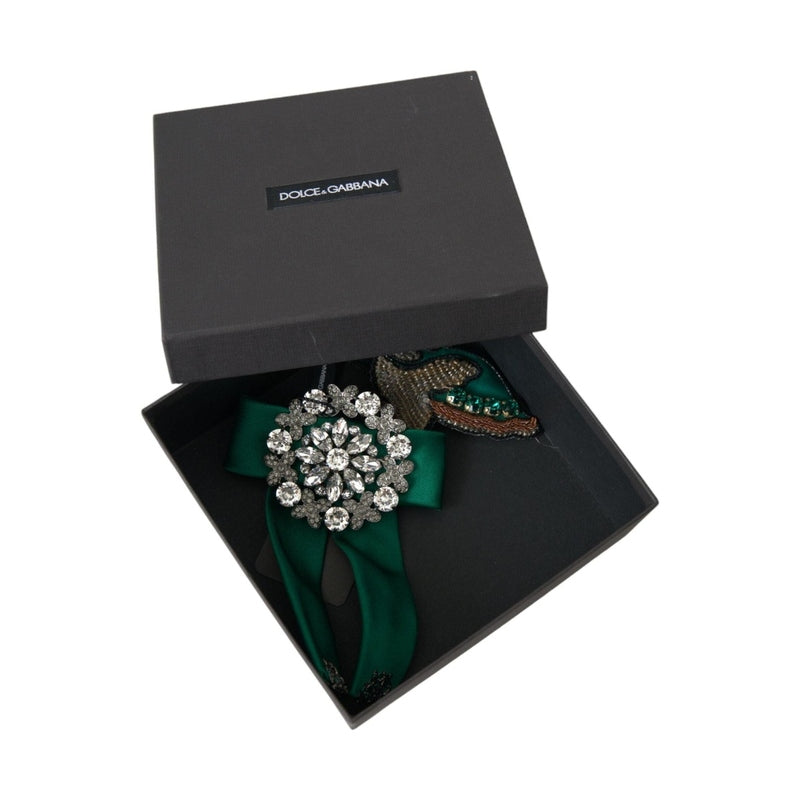 Dolce & Gabbana Green Satin Bird Crystal Women Hair Clip
