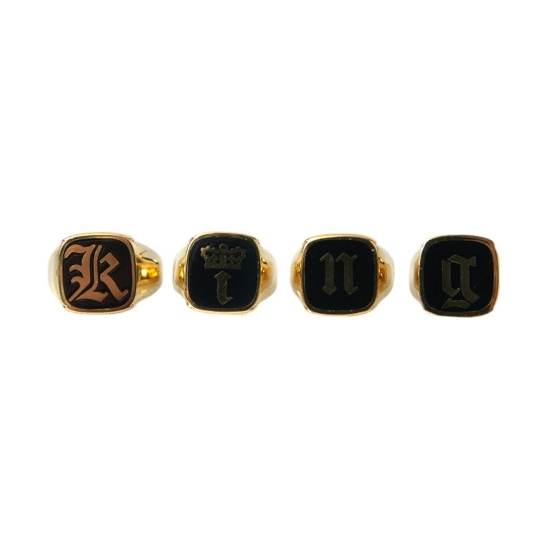 Dolce & Gabbana Gold Brass KING Enamel Set of 4 Ring