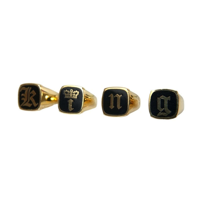 Dolce & Gabbana Gold Brass KING Enamel Set of 4 Ring