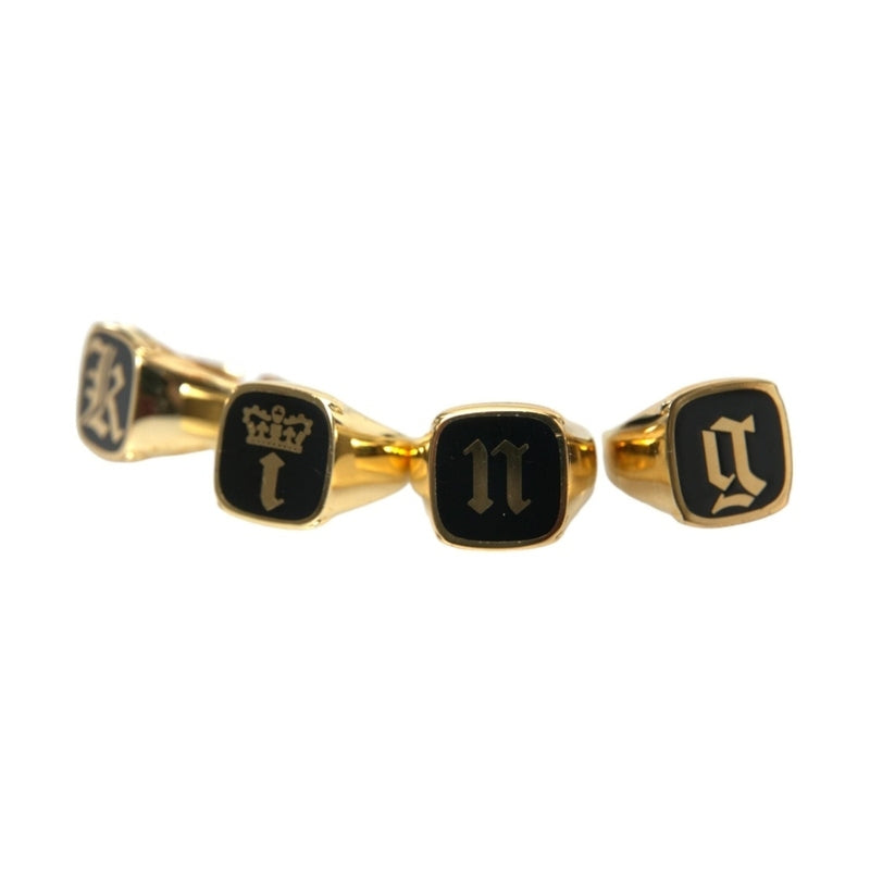 Dolce & Gabbana Gold Brass KING Enamel Set of 4 Ring