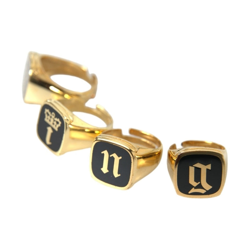 Dolce & Gabbana Gold Brass KING Enamel Set of 4 Ring