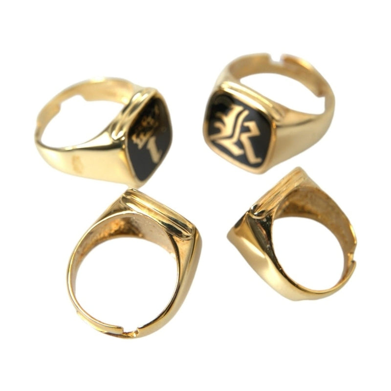 Dolce & Gabbana Gold Brass KING Enamel Set of 4 Ring