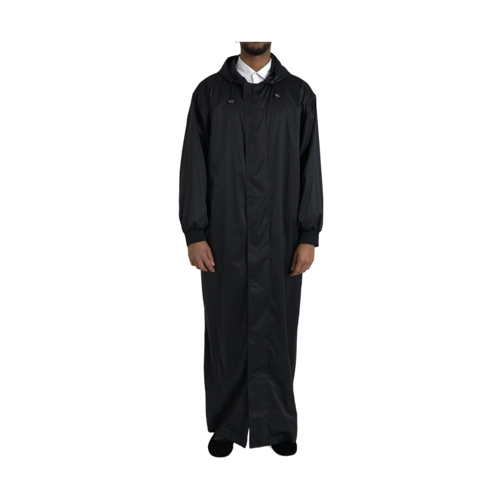 Dolce & Gabbana Black Polyester Hooded Long Windbreaker Jacket