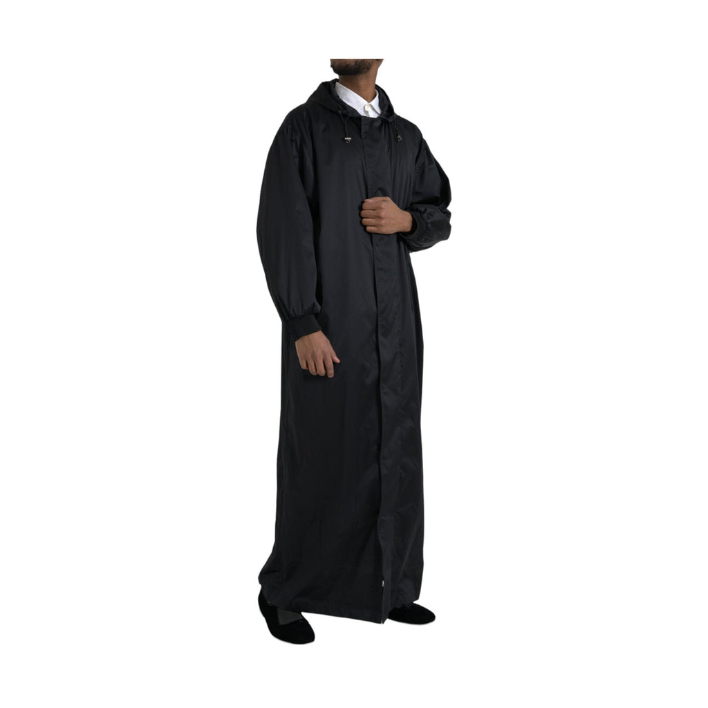 Dolce & Gabbana Black Polyester Hooded Long Windbreaker Jacket