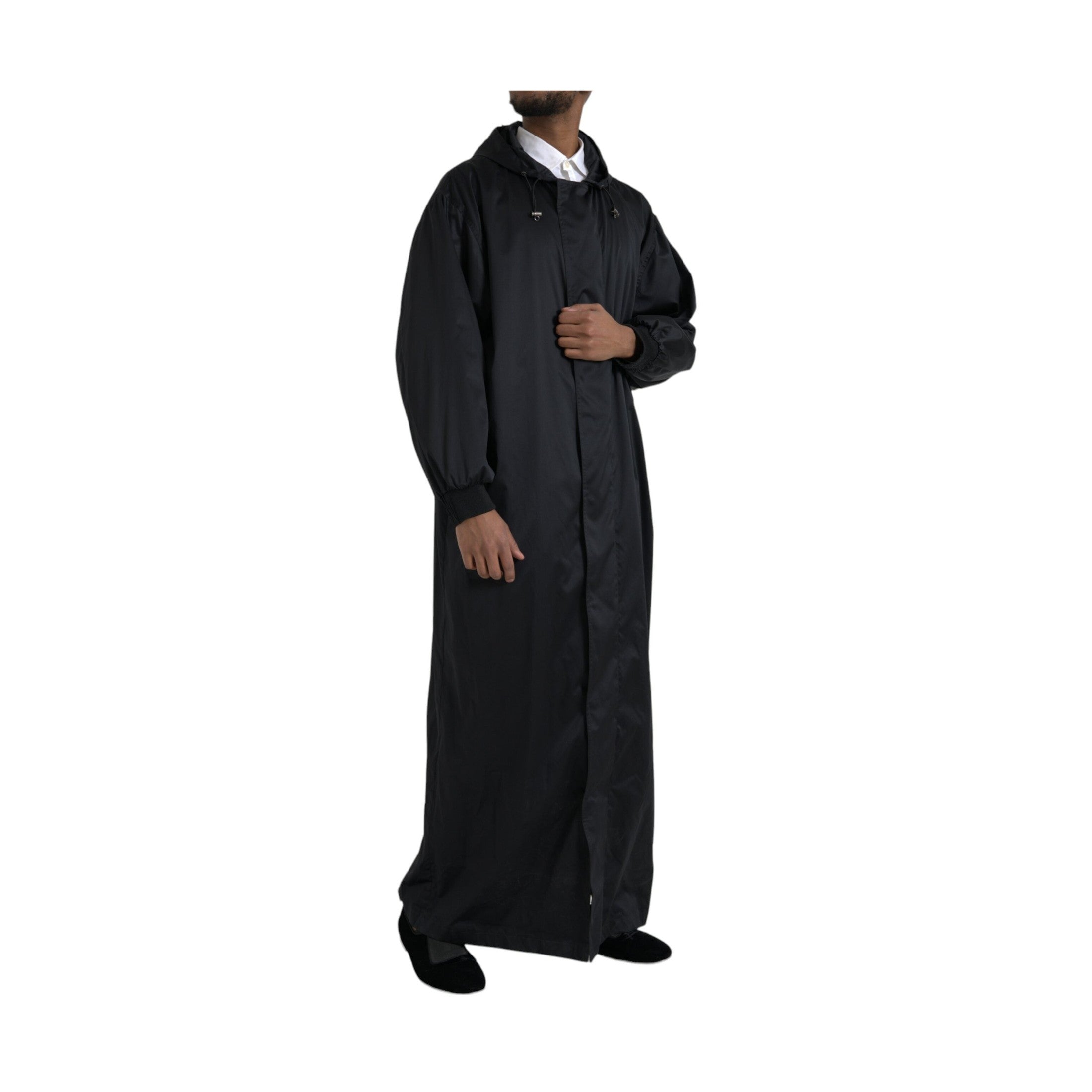 Dolce & Gabbana Black Polyester Hooded Long Windbreaker Jacket