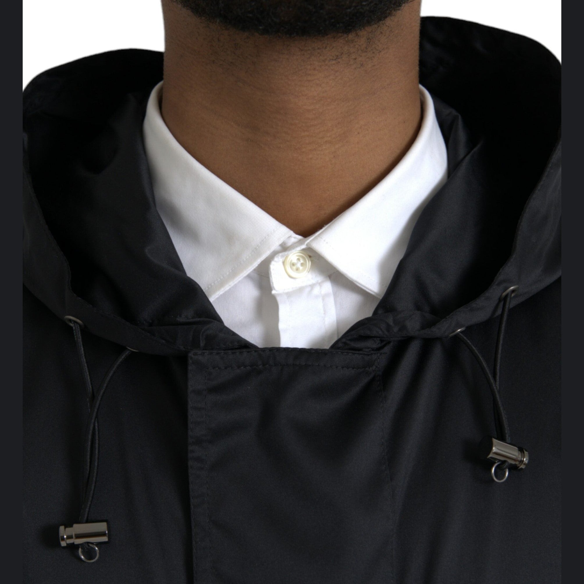 Dolce & Gabbana Black Polyester Hooded Long Windbreaker Jacket
