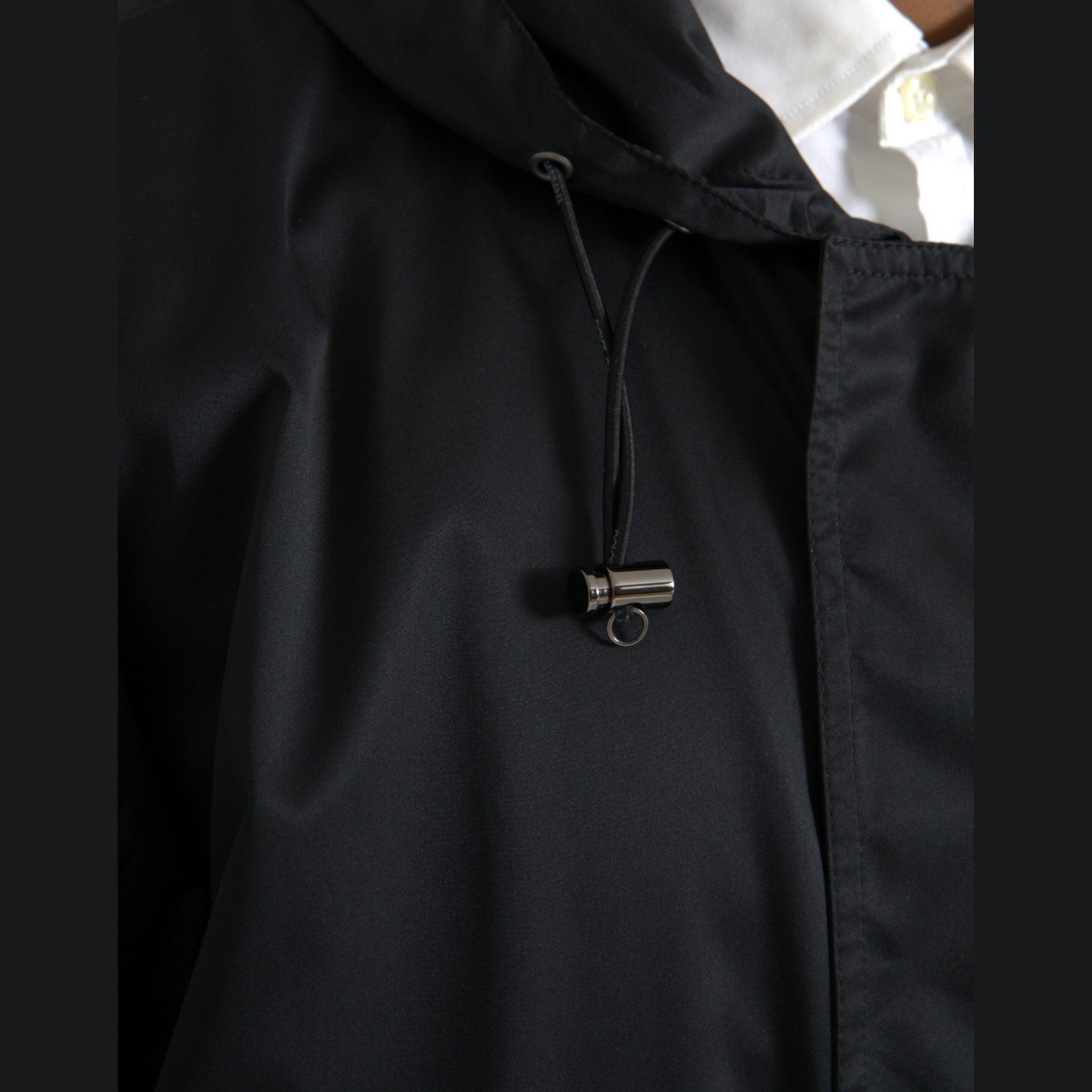 Dolce & Gabbana Black Polyester Hooded Long Windbreaker Jacket