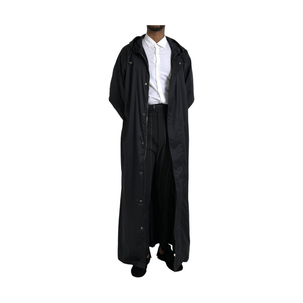 Dolce & Gabbana Black Polyester Hooded Long Windbreaker Jacket