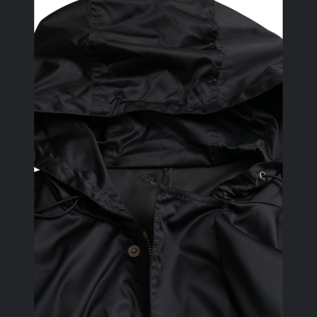 Dolce & Gabbana Black Polyester Hooded Long Windbreaker Jacket