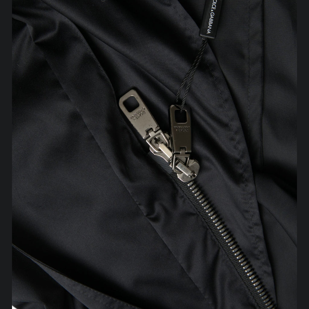 Dolce & Gabbana Black Polyester Hooded Long Windbreaker Jacket