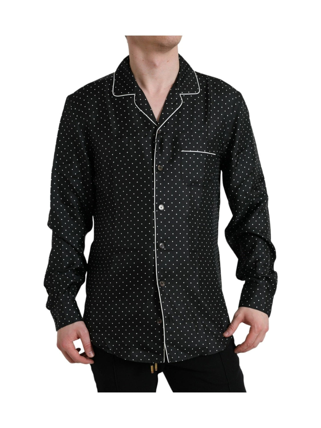 Dolce & Gabbana Black Polka Dot Silk Long Sleeve Shirt