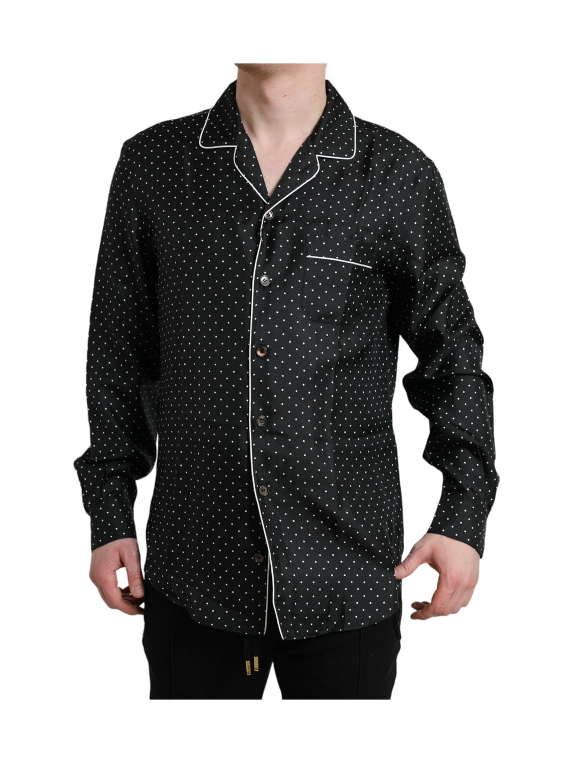 Dolce & Gabbana Black Polka Dot Silk Long Sleeve Shirt