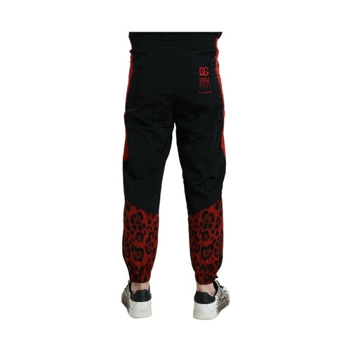 Dolce & Gabbana Black Red Leopard Print Nylon Jogger Pants