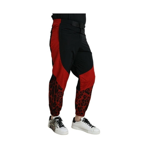 Dolce & Gabbana Black Red Leopard Print Nylon Jogger Pants