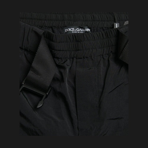 Dolce & Gabbana Black Red Leopard Print Nylon Jogger Pants