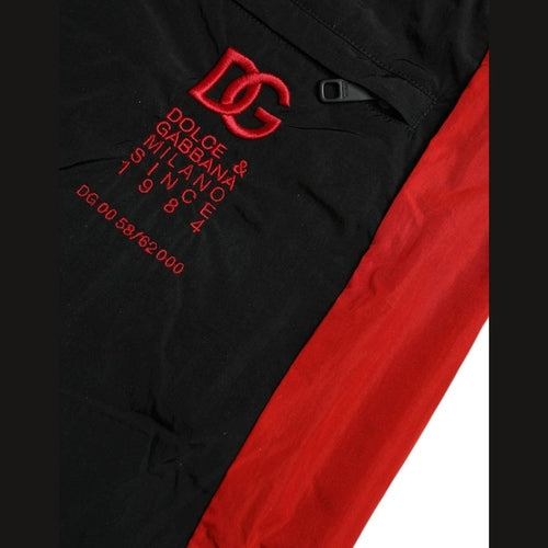 Dolce & Gabbana Black Red Leopard Print Nylon Jogger Pants
