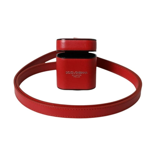 Dolce & Gabbana Red Calfskin Leather Logo Print Strap Men Airpods Case