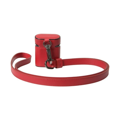Dolce & Gabbana Red Calfskin Leather Logo Print Strap Men Airpods Case