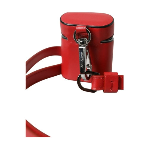 Dolce & Gabbana Red Calfskin Leather Logo Print Strap Men Airpods Case