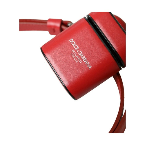Dolce & Gabbana Red Calfskin Leather Logo Print Strap Men Airpods Case