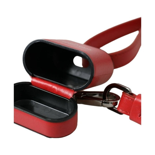 Dolce & Gabbana Red Calfskin Leather Logo Print Strap Men Airpods Case
