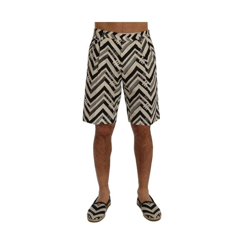 Dolce & Gabbana White Black Striped Cotton Linen Shorts