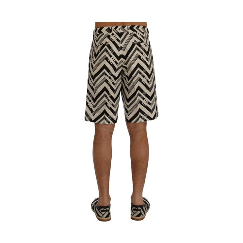 Dolce & Gabbana White Black Striped Cotton Linen Shorts
