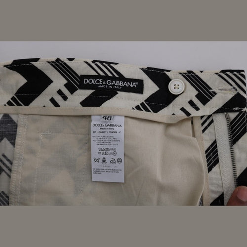 Dolce & Gabbana White Black Striped Cotton Linen Shorts