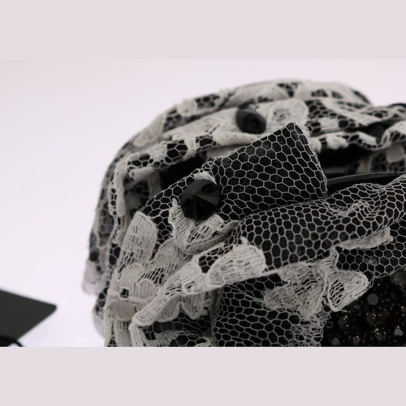 Dolce & Gabbana Black White Floral Lace Crystal Hair Claw