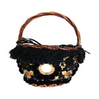 Dolce & Gabbana Beige Straw Snakeskin Pom Pom Crystal AGNESE Bag