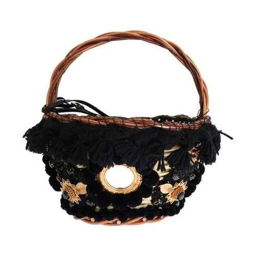 Beige Straw Snakeskin Pom Pom Crystal AGNESE Bag