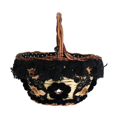 Dolce & Gabbana Beige Straw Snakeskin Pom Pom Crystal AGNESE Bag