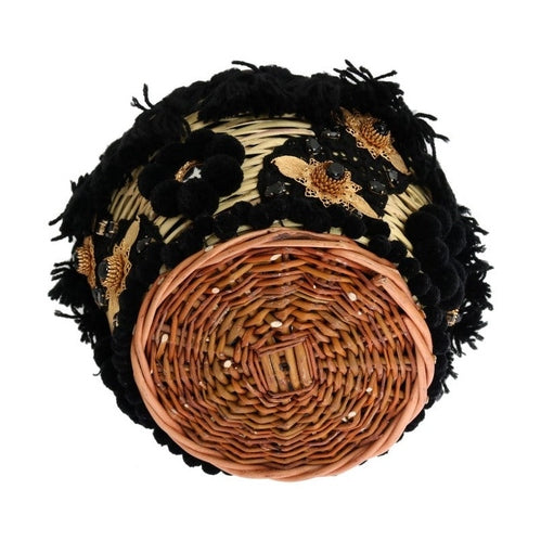 Dolce & Gabbana Beige Straw Snakeskin Pom Pom Crystal AGNESE Bag