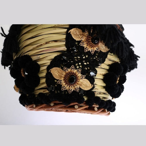 Dolce & Gabbana Beige Straw Snakeskin Pom Pom Crystal AGNESE Bag