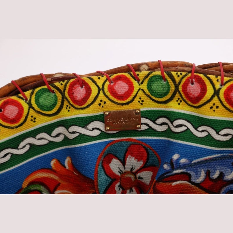 Dolce & Gabbana Multicolor AGNESE Straw Crystal  Pom Pom Bag
