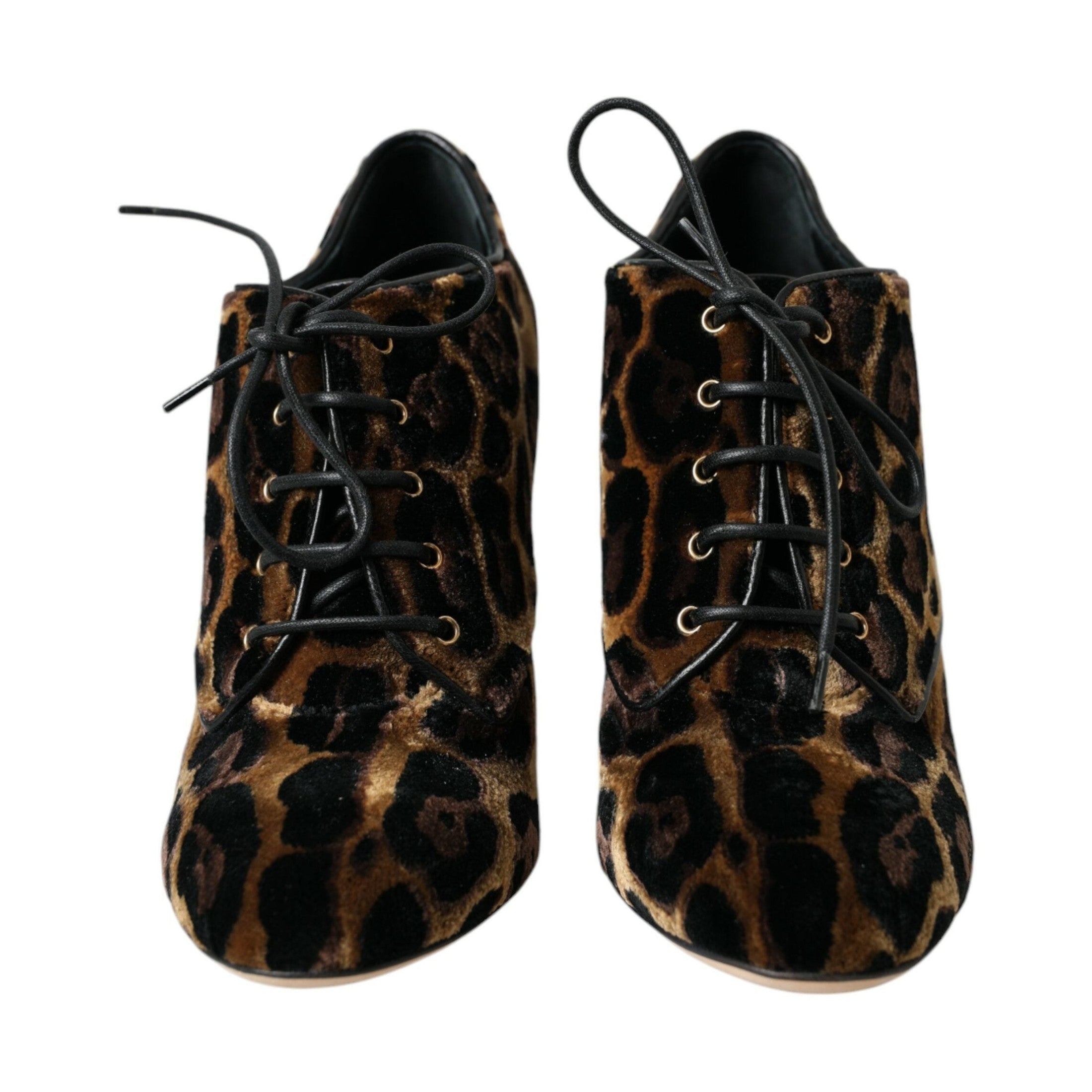 Dolce & Gabbana Brown Leopard Hair Lace Up Booties Shoes